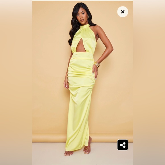 PrettyLittleThing Satin Yellow Dress - Picture 1 of 7